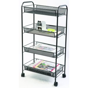 Suport Metalic Mesh, Mobil, Cu 4 Tavite Pentru Stocare, Q-connect - Negru