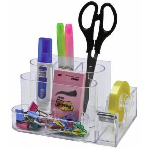 Suport Plastic Pentru Accesorii De Birou, 7 Compartimente, 168 X 78mm, Kejea - Transparent