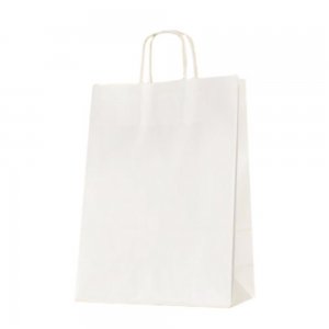 Set 100 de Sacose Albe din Hartie Reciclata cu Maner Rasucit, 260x120x350 mm, Hartie Kraft Albit 90 g