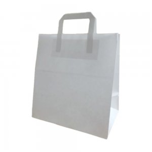 Set 100 de Sacose Albe cu Maner din Banda, 270x160x290 mm, Hartie Kraft Albit 80 g Set 100 de Sacose Albe cu Maner din Banda, 270x160x290 mm, Hartie Kraft Albit 80 g