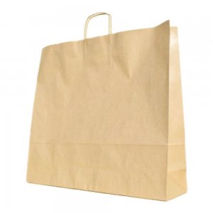 Set 50 de Sacose Natur cu Maner Rasucit, 540x140x490 mm, Hartie Kraft Natur 100 g