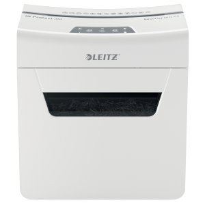 Distrugator Documente Manual Leitz Iq Protect 3m, P5, Micro-cut (particule), 3 Coli, Cos 10l, Alb