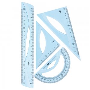 SET GEOMETRIE 4 PIESE ALBASTRU TRANSPARENT (RIG20CM, ECH*2, RAP) DELI SET GEOMETRIE 4 PIESE ALBASTRU TRANSPARENT (RIG20CM, ECH*2, RAP) DELI