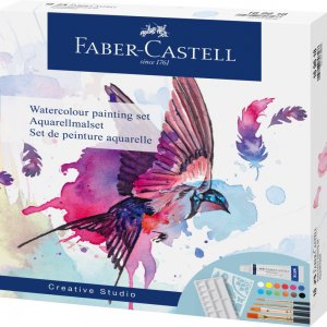 Set Creativ Tempera 18 Piese (tempera Acuarele 12 Culori X 5 Ml + 4 Pensule+ Sablon Plastic) Faber-castell