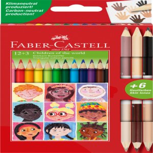 Creioane Colorate 12+3 Cr. Bicolore Piele Children Of The World Faber-castell Creioane Colorate 12+3 Cr. Bicolore Piele Children Of The World Faber-castell