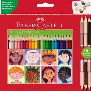 Creioane Colorate 24+3 Cr. Bicolore Piele Children Of The World Faber-castell Creioane Colorate 24+3 Cr. Bicolore Piele Children Of The World Faber-castell