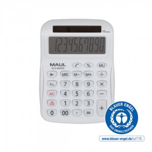 Calculator De Birou Maul Eco Mj555, 8 Digits, Realizat Din Plastic Reciclat, Incarcare Solara - Alb