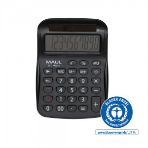 Calculator De Birou Maul Eco Mj555, 8 Digits, Realizat Din Plastic Reciclat, Incarcare Solara-negru