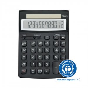 Calculator De Birou Maul Eco950, 12 Digits, Realizat Din Plastic Reciclat, Incarcare Solara- Negru