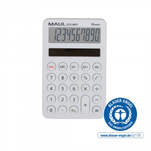 Calculator De Buzunar Maul Eco Md1, 10 Digits, Realizat Din Plastic Reciclat, Incarcare Solara- Alb