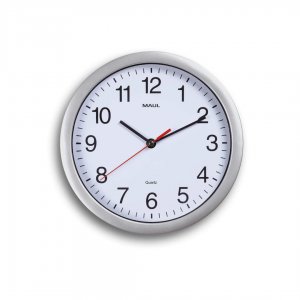 Ceas De Perete, D-25 Cm, Cifre Arabe, Cadran Alb, Maul Run - Rama Plastic Argintie