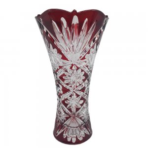 Vaza Mica de Sticla, 20 cm, Rosu Rubin, Model Floral, Vaze Mici de Sticla, Vaze si Boluri Decorative, Vaze Decorative pentru Flori, Vaza Decorativa Flori, Articole Decorative pentru Casa, Vaza din Sticla cu Model