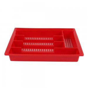 Suport Tacamuri STERK, 33x26x4 cm, 5 Compartimente, pentru Sertar, Plastic Perforat Rosu, Suporturi de Plastic pentru Depozitarea Tacamurilor in Sertar, Suport Plastic de Sertar pentru Tacamuri,  Suporturi Compartimente Sertar pentru Tacamuri