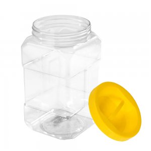 Borcan Pet Patrat cu Capac, 2 L, Culoare Recipient Transparent, Culoare Capac Galben, Borcan Pet, Borcan Patrat, Borcan cu Capac, Borcan Pet cu Capac, Borcan Plastic, Flacon Plastic, Borcan 2 L