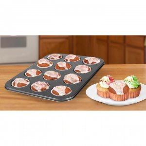 Tava Din Teflon Pentru Briose, 12 Forme, Dimensiune 35x26 Cm Tava Din Teflon Pentru Briose, 12 Forme, Dimensiune 35x26 Cm