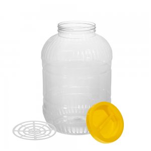 Borcan Pet Rotund cu Capac, 8 L, Culoare Recipient Transparent, Culoare Capac Galben, Borcan Pet, Borcan Rotund, Borcan cu Capac, Borcan Pet cu Capac, Borcan Plastic, Flacon Plastic, Borcan 8 L