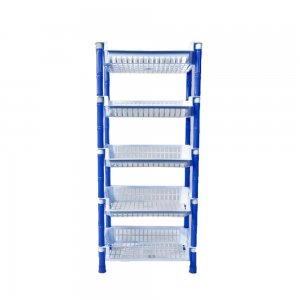 Etajera cu 4 Rafturi STERK, 88x41x29 cm, Dreptunghiulara, Albastra, Etajere pentru Depozitare Casa, Etajere cu Rafturi Depozitare, Etajera Plastic Bucatarie si Baie, Etajera Plastic cu Patru Nivele, Etajera cu Patru Rafturi din Plastic