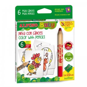 Creioane Colorate, 6 Culori/set, 6 Carduri Cu Animale, Pt. Colorat, Alpino Baby - Maxi Creioane Colorate, 6 Culori/set, 6 Carduri Cu Animale, Pt. Colorat, Alpino Baby - Maxi