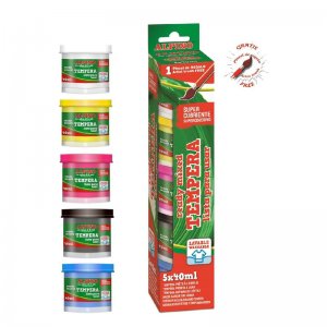 Tempera Lavabila, 5 Culori X 40ml/cutie + Pensula Gratis, Alpino