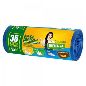 Rola 15 Saci Menajeri pentru Colectare Selectiva Brilli, 35 l, Albastri, Saci de Menaj, Rola Saci Menajeri, Saci Menajeri 35 l, Saci Menajeri in Rola, Saci Menaj cu Manere, Saci Menajeri Parfumati, Saci pentru Menaj, Saci Gunoi
