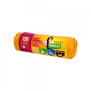 Rola 10 Saci Menajeri pentru Colectare Selectiva Brilli, 120 l, Galbeni, Saci de Menaj, Rola Saci Menajeri, Saci Menajeri 120 l, Saci Menajeri in Rola, Saci Menaj cu Manere, Saci Menajeri Parfumati, Saci pentru Menaj, Saci Gunoi