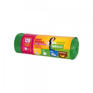 Rola 10 Saci Menajeri pentru Colectare Selectiva Brilli, 120 l, Verde, Saci de Menaj, Rola Saci Menajeri, Saci Menajeri 120 l, Saci Menajeri in Rola, Saci Menaj cu Manere, Saci Menajeri Parfumati, Saci pentru Menaj, Saci Gunoi