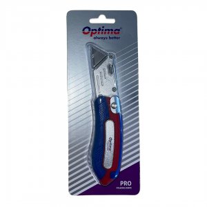 Cutter Optima Pro, Lama Trapezoidala + 2 Rezerve Sk5, Pliabil, Clips Curea, Zinc Cu Rubber Grip
