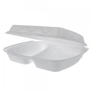 Caserole Meniu Oti, 24x21x7 cm, 100 Buc/Set, 2 Compartimente, Polistiren Expandat, Alb, Caserole Bicompartimentate cu Capac, Caserola Unica Folosinta Polistiren, Caserole Polistiren, Caserole Unica Folosinta, Ambalaje Catering, Caserole Fast Food