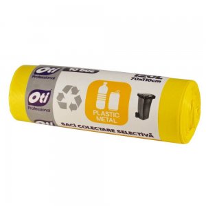 Saci Menajeri OTI Colectare Selectiva,120L, 70x110 cm, 10 Buc/Rola, Plastic/Metal, Culoare Galbena, Saci Menaj, Saci de Gunoi, Saci Menajeri 120L, Saci de Gunoi Plastic si Metal, Saci Colectare Selectiva