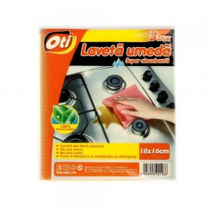 Set 3 Lavete Umede OTI, Dimensiune 18x16 cm, Multicolor, Lavete Umede pentru Bucatarie, Laveta Umeda Biodegradabila, Laveta Umeda pentru Baie, Lavete din Fibra Naturala pentru Uz General, Laveta Superabsorbanta, Laveta Umeda pentru Inox