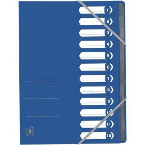 Mapa Carton Pentru Sortare Cu 12 Separatoare Si Index, Elastic Pe Colturi, Oxford Top File - Albastr