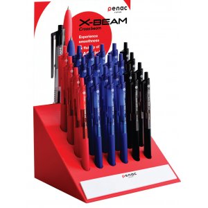 Display Pixuri Penac X-beam, Rubber Grip, Clema Plastic, 0.7mm, 24 Buc/display - Culori Asortate