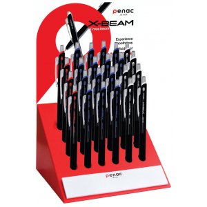 Display Pixuri Penac X-beam, Rubber Grip, Clema Metalica, 0.7mm, 24 Buc/display - Culori Asortate