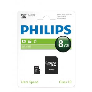 Card Memorie Micro Sdhc, Cu Adaptor Sd, Clasa 10, Philips - 8gb