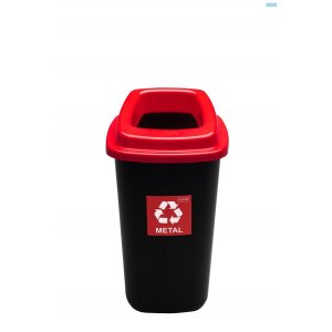 Cos Plastic Reciclare Selectiva, Capacitate 28l, Plafor Sort - Negru Cu Capac Rosu - Metal