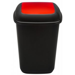 Cos Plastic Reciclare Selectiva, Capacitate 90l, Plafor Quatro - Negru Cu Capac Rosu - Metal