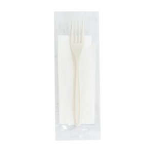 Set Tacamuri Biodegradabile din CPLA, Furculita, Servetel, Albe Set Tacamuri Biodegradabile din CPLA, Furculita, Servetel, Albe