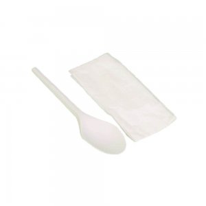 Set Tacamuri Biodegradabile din CPLA, Lingura, Servetel, Albe Set Tacamuri Biodegradabile din CPLA, Lingura, Servetel, Albe