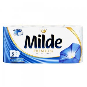 Hartie Igienica Parfumata Milde Cool Blue, 3 Straturi, 8 Role/Bax, 150 Foi/Rola, Latime 95 cm, Hartie cu Parfum Floral, Hartie Igienica Parfumata, Hartie Igienica la Bax, Hartie Igienica Alba, Hartie Igienica Milde
