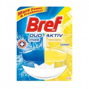 Gel Odorizant WC Bref Duo Aktiv Lemon, 50 ml, Parfum Lamaie, Odorizant Toaleta, Odorizant pentru Toaleta cu Suport, Odorizant Dezinfectant pentru WC, Geluri Odorizante pentru Baie
