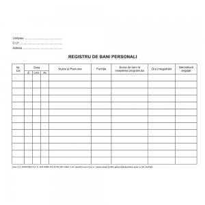 Registru de Bani Personali A4, 100 File/Carnet - Formular Tipizat de Gestiune Registru de Bani Personali A4, 100 File/Carnet - Formular Tipizat de Gestiune