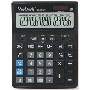 Calculator De Birou, 16 Digits, 206 X 155 X 35 Mm, Dual Power, Rebell Bdc 716m - Negru