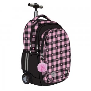 Troller Scolar Majewski St Right, Tb01, Pink Checkered, 4 Compartimente, 44 X 32 X 25 Cm Troller Scolar Majewski St Right, Tb01, Pink Checkered, 4 Compartimente, 44 X 32 X 25 Cm
