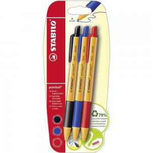 Pix cu mecanism Stabilo Pointball, 0.5 mm, 3 bucati/blister Pix cu mecanism Stabilo Pointball, 0.5 mm, 3 bucati/blister