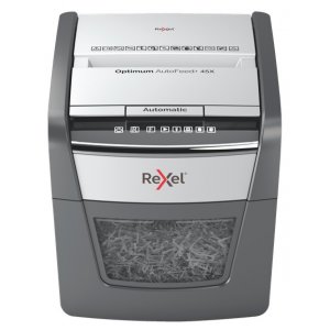 Distrugator Documente Automat Rexel Optimum 45x, P4, Cross-cut (confeti), 45 Coli, Cos 20l, Negru-g