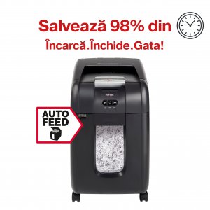 Distrugator Documente Automat Rexel Auto+ 200x, P4, Cross-cut (confeti), 200 Coli, Cos 32l, Negru
