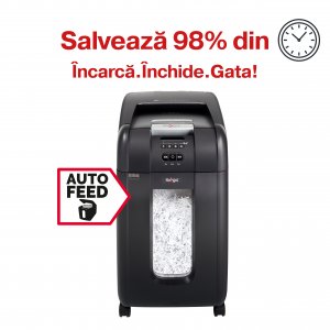 Distrugator Documente Automat Rexel Auto+ 300x, P4, Cross-cut (confeti), 300 Coli, Cos 40l, Negru