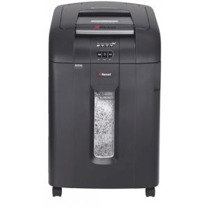 Distrugator Documente Automat Rexel Auto+ 600m, P5, Micro-cut (particule), 600 Coli, Cos 80l, Negru
