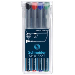 Universal Permanent Marker Schneider Maxx 222 F, Varf 0.7mm, 4 Culori/set - (n, R, A, V) Universal Permanent Marker Schneider Maxx 222 F, Varf 0.7mm, 4 Culori/set - (n, R, A, V)