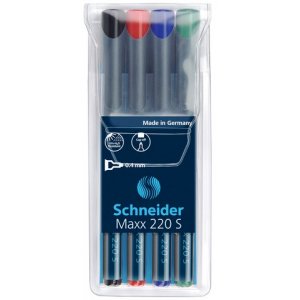 Universal Permanent Marker Schneider Maxx 220 S, Varf 0.4mm, 4 Culori/set - (n, R, A, V) Universal Permanent Marker Schneider Maxx 220 S, Varf 0.4mm, 4 Culori/set - (n, R, A, V)